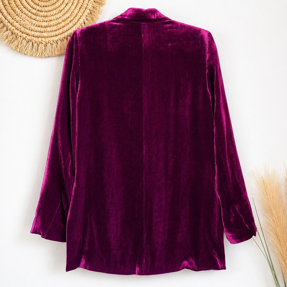 ZARA NEW Luxe Purple Velvet Rhinestone Button Oversized Blazer SZ Small - Picture 3 of 12